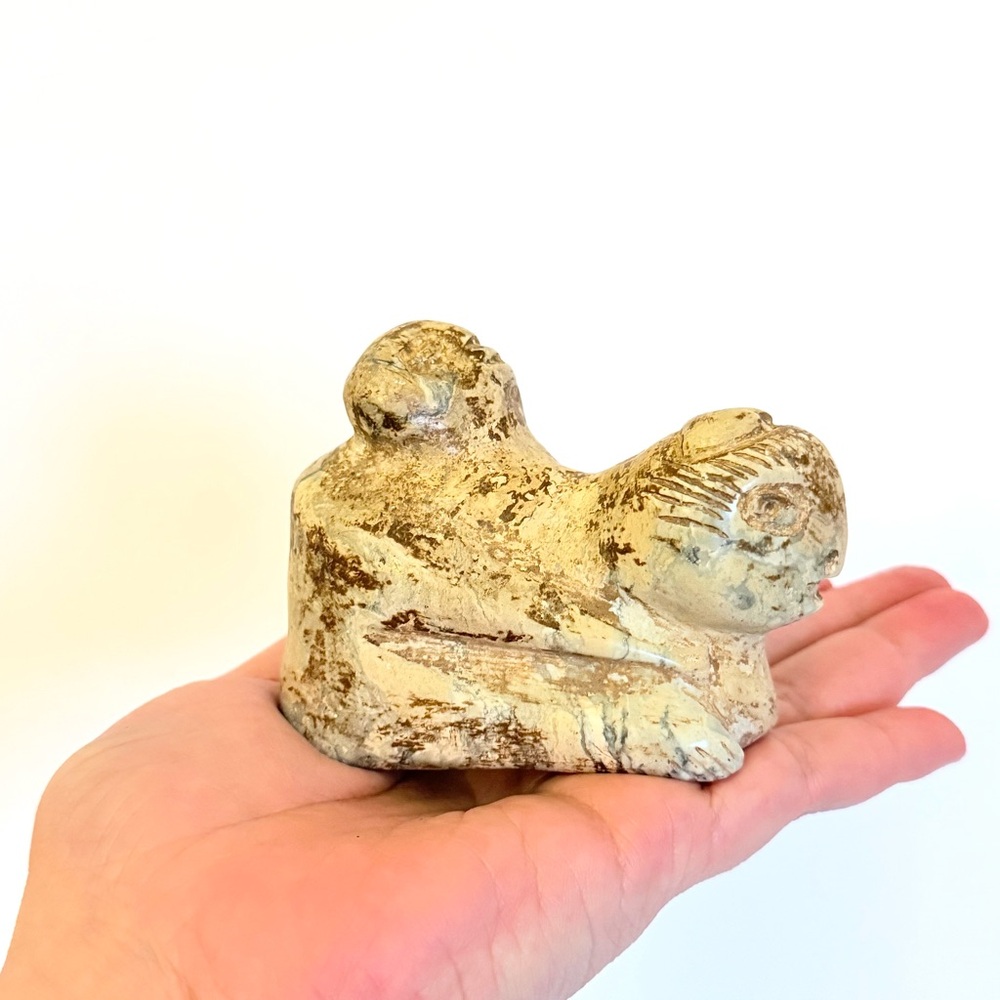 Double Zuni Bear Fetish Stone Carving – Stacked Twin Animal Sculpture 3.5”